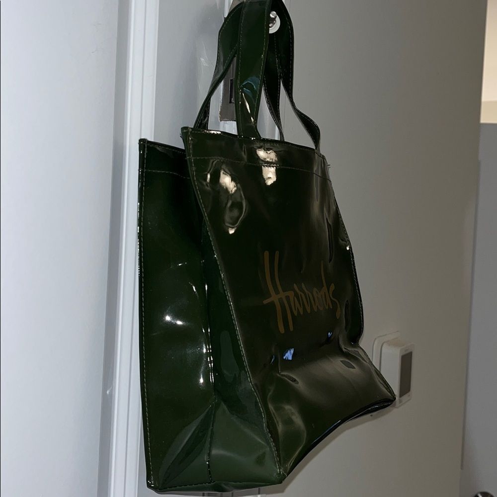 Harrods London Knightsbridge Small Pvc Vinyl Tote Carrier Shopping Bag Green — image 2 of 7